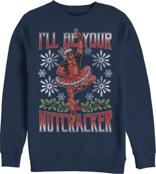 Men's Marvel Christmas Deadpool Nutcracker Sweatshirt - Navy Blue - Large