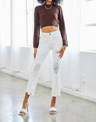 High Rise Lightning Jean in White