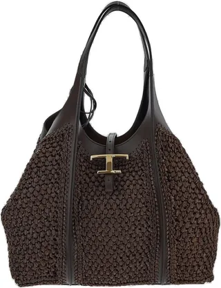 Tod's Logo Plaque Crochet Tote Bag
