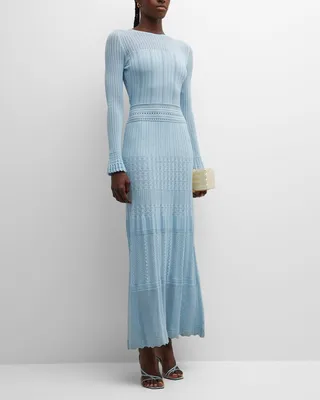 Long Ruffle-Cuff Knit Dress