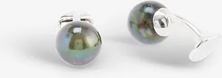 Mens Silver Pearl-embellishment Sterling-silver Black Pearl Cufflinks