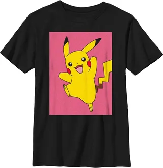 Boy's Pokemon Pikachu Happy Jump T-Shirt - Black - Small