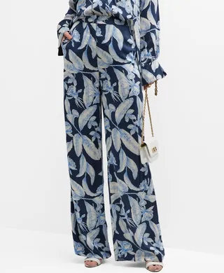 Brinkley Feather-Print Wide-Leg Pants