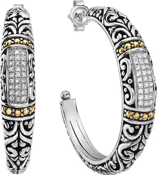 Sterling Silver & 18K Yellow Gold Diamond Hoop Earrings - 0.25ct.