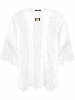 lace-panelled logo-plaque T-shirt