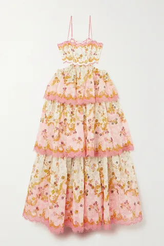 Zimmermann - Laurel Lace-trimmed Floral-print Cotton And Silk-blend Midi Dress - Pink