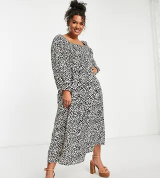 ASOS DESIGN Curve square ruched neck midi dress in animal print