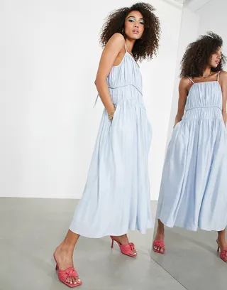 ASOS EDITION cami midi dress with seam details in pale blue