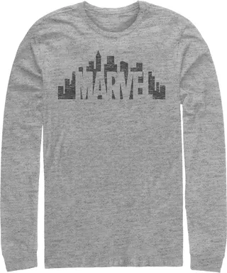 Men's Marvel Logo Skyline Long Sleeve Shirt - Athletic Heather - X Large