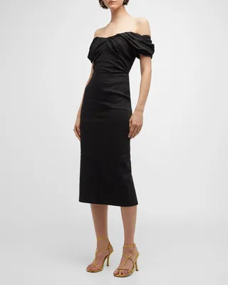 Nora Draped Off-The-Shoulder Midi Dress