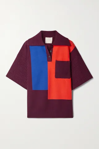Roksanda - Color-block Knitted Polo Shirt - Burgundy