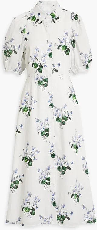 Cutout floral-print cotton-poplin midi shirt dress
