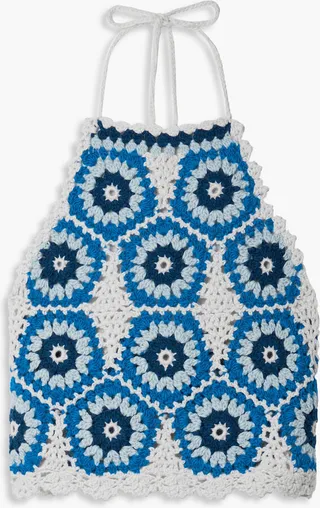 Hayden cropped crocheted wool-blend halterneck top
