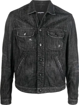 Studded Distressed Denim Jacket