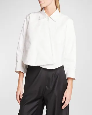 Padded Open Back Asymmetric Button-Front Shirt
