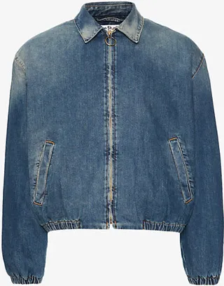 Mens Mid Blue Oparad Padded Boxy-fit Denim Jacket