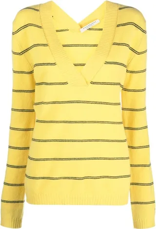 striped V-neck jumper