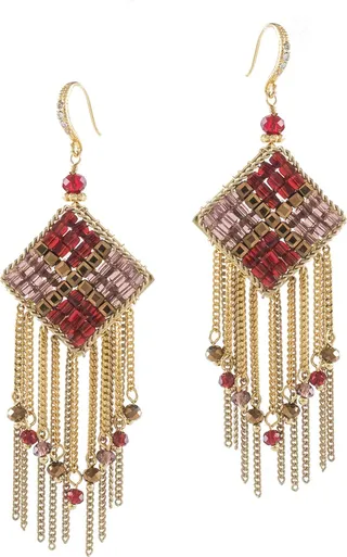 Crystal Beaded Fringe Drop Earrings