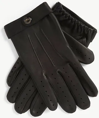 Mens Black Fleming Perforated Leather Driving Gloves