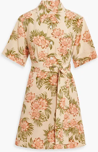 Adalaide floral-print silk crepe de chine mini shirt dress