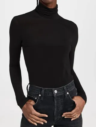 Francesca Mesh Turtleneck Top in Black