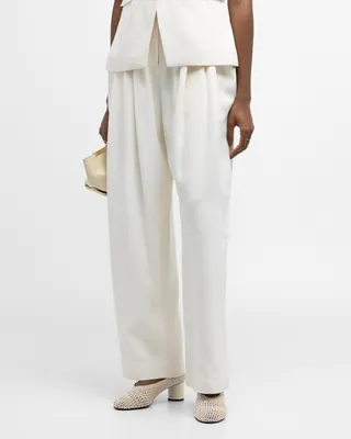 Pleated Draped-Pocket Wide-Leg Trousers