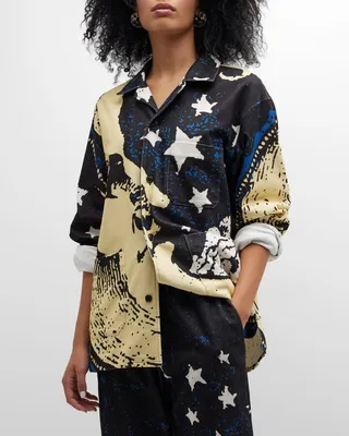 Men's Crescent Moon Face Pajama Shirt