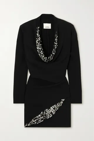 Isabel Marant - Lazeli Draped Sequin-embellished Crepe Mini Dress - Black