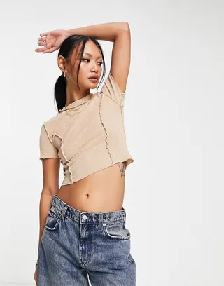 ASOS DESIGN short sleeve slubby seam baby tee in cream