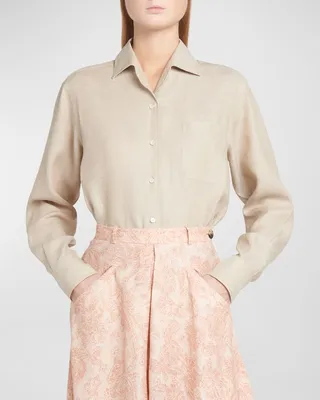 Andre Solaire Button-Front Linen Blouse
