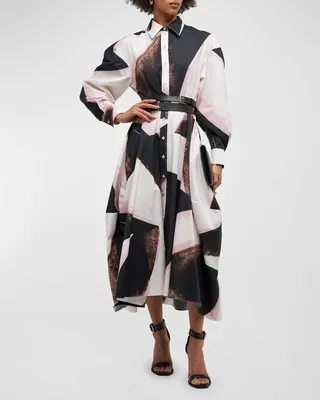 Printed Button-Front Day Dress