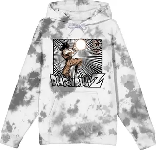 Dragon Ball Z Goku Kamehameha Blast Men’s Black and White Cloud Wash Sweatshirt-3XL