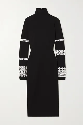 Dolce & Gabbana - Crystal-embellished Stretch-jersey Turtleneck Midi Dress - Black
