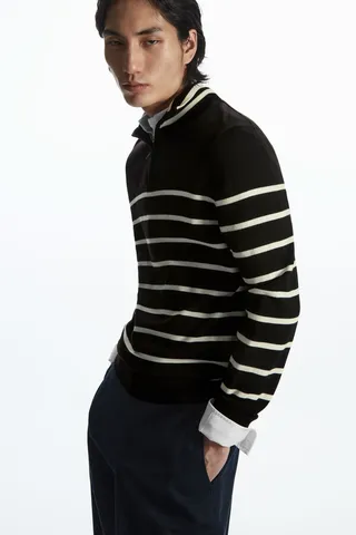 Striped Merino Wool Half-Zip Sweater