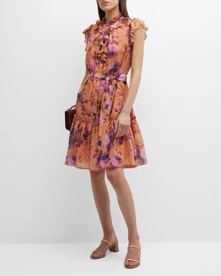 Shiloh Floral-Print Ruffle-Trim Midi Dress