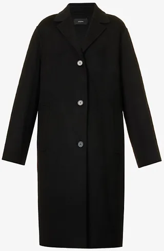 Womens Black Caia Single-breasted Wool and Cashmere Coat