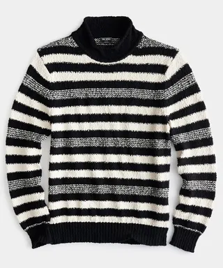 Stripe Roll Neck Cotton Sweater in Black