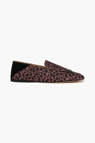 Sr1 Metallic Leopard-Print Woven Collapsible-Heel Loafers