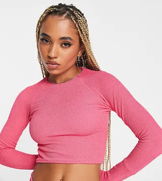 Rhythm long sleeve surf bikini top in bright pink