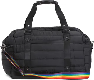 Quilted Channel Duffel With Striped Handles And Strap