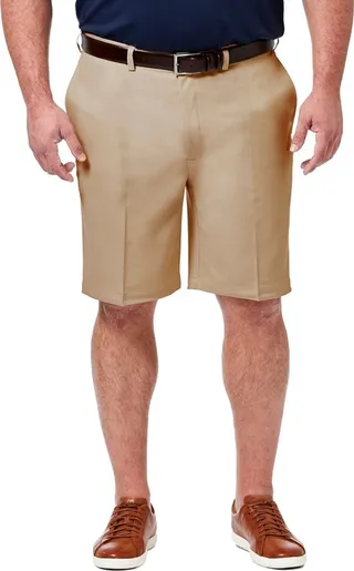 Haggar Men's Cool 18 Pro Big & Tall Flat Front Short 50 x 10.5" - Khaki