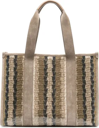 Sequin-Embroidered Striped Tote Bag