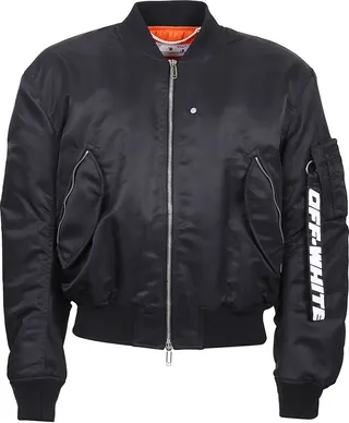 Off-White Zip-Up Long-Sleeved Bomber Jacket