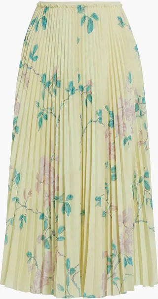 Pleated floral-print crepe midi skirt
