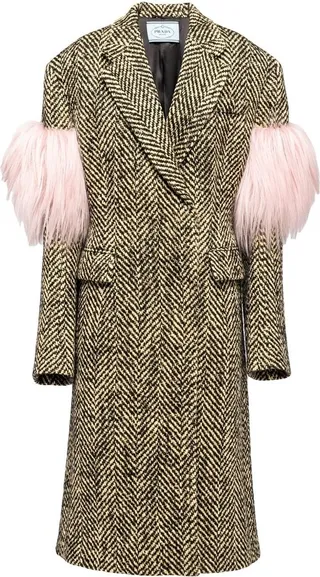 Double-Breasted Chevron Shearling Coat