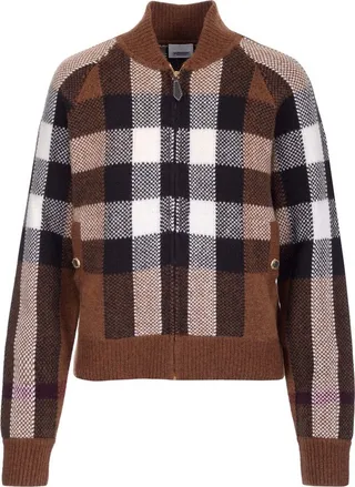 Burberry Check Intarsia-Knitted Zipped Bomber Jacket