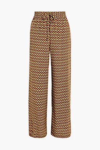 Printed crepe de chine wide-leg pants