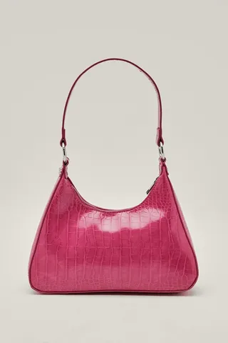Nasty Gal Womens Faux Leather Croc Structured Shoulder Bag