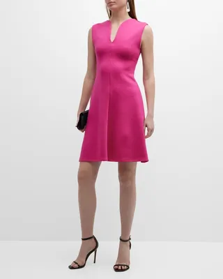 Mixed Wool V-Neck Short Dress