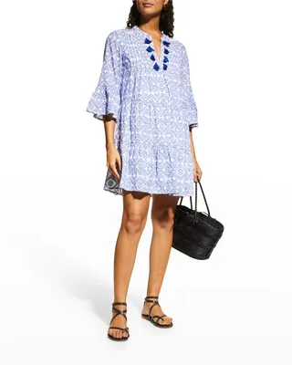 Diamond Clip Tiered Jacquard Mini Dress